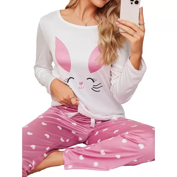 Floerns Women's Cute Sleepwear Long Sleeve Top and Pants Two Piece Pajama Sets