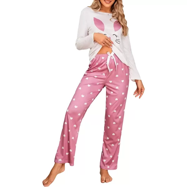 Floerns Women's Cute Sleepwear Long Sleeve Top and Pants Two Piece Pajama Sets