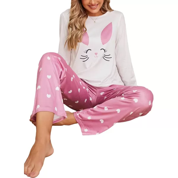 Floerns Women's Cute Sleepwear Long Sleeve Top and Pants Two Piece Pajama Sets