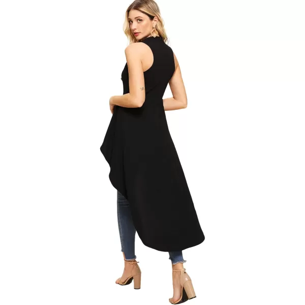 Floerns Women's Double Button Sleeveless Round Neck Asymmetrical Tops