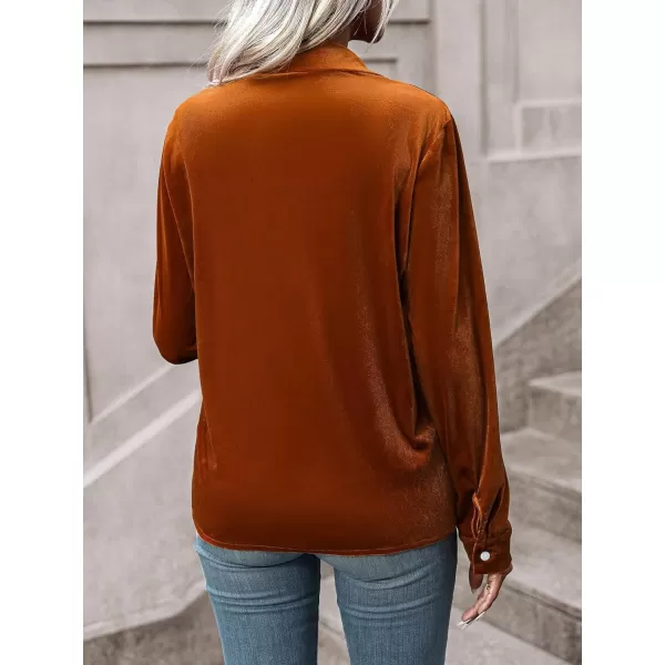 Floerns Women's Dual Pocket Button Down Lapel Collar Solid Velvet Shirt Blouse Top