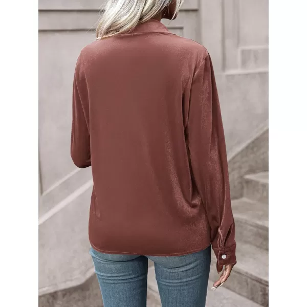 Floerns Women's Dual Pocket Button Down Lapel Collar Solid Velvet Shirt Blouse Top