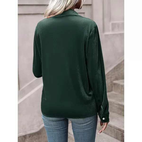 Floerns Women's Dual Pocket Button Down Lapel Collar Solid Velvet Shirt Blouse Top