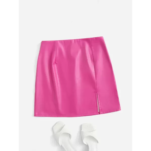 Floerns Women's Faux Leather Bodycon Split Mini Skirt