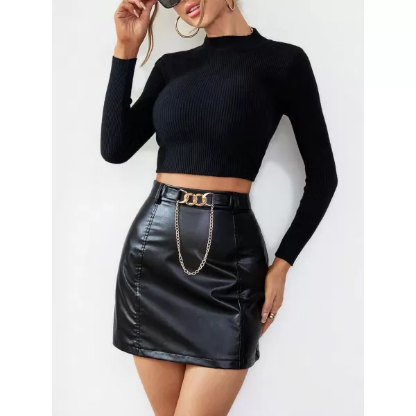 Floerns Women's Faux Leather Bodycon Split Mini Skirt