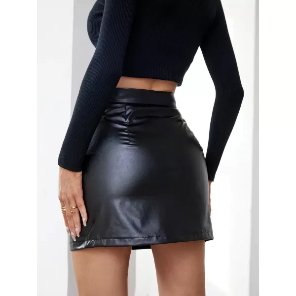 Floerns Women's Faux Leather Bodycon Split Mini Skirt