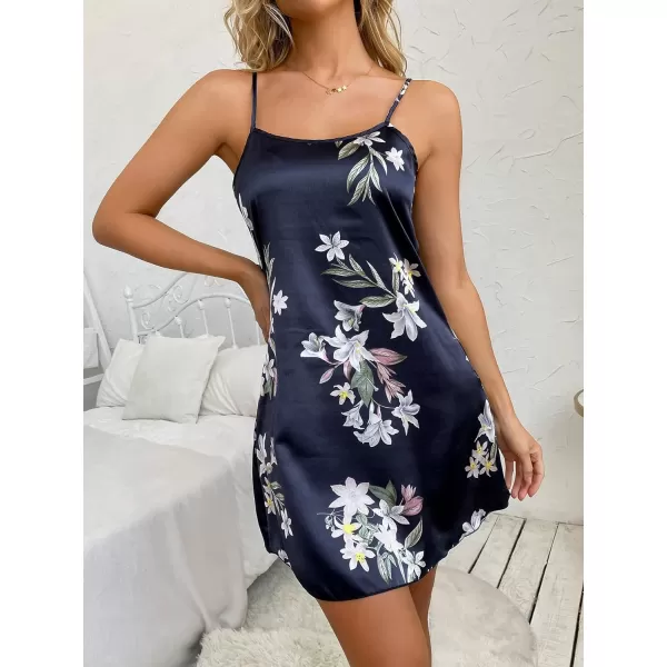 Floerns Women's Floral Print Sleeveless Satin Night Dress Sleepwear Nightgown