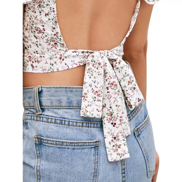 Floerns Women's Floral Print Square Neck Backless Tie Back Crop Top Blouse