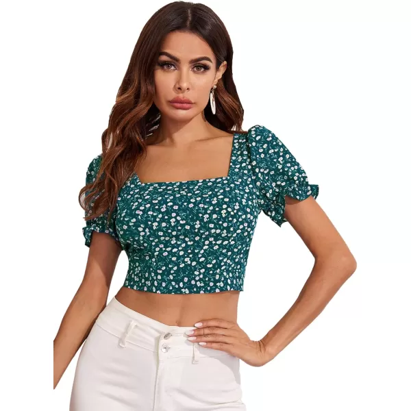 Floerns Women's Floral Print Square Neck Backless Tie Back Crop Top Blouse