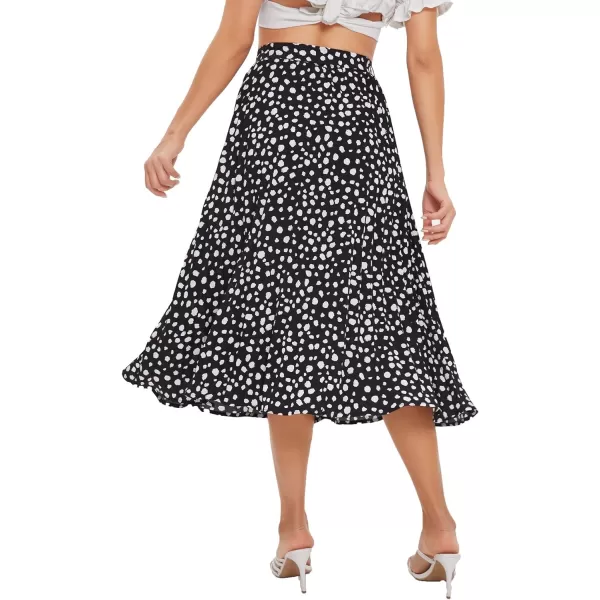 Floerns Women's Floral Printed Elastic Waist A Line Pleated Ruffle Midi Skirt