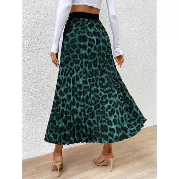 Floerns Women's Floral Printed Elastic Waist A Line Pleated Ruffle Midi Skirt