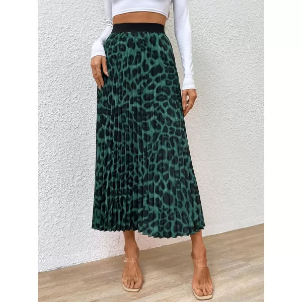 Floerns Women's Floral Printed Elastic Waist A Line Pleated Ruffle Midi Skirt