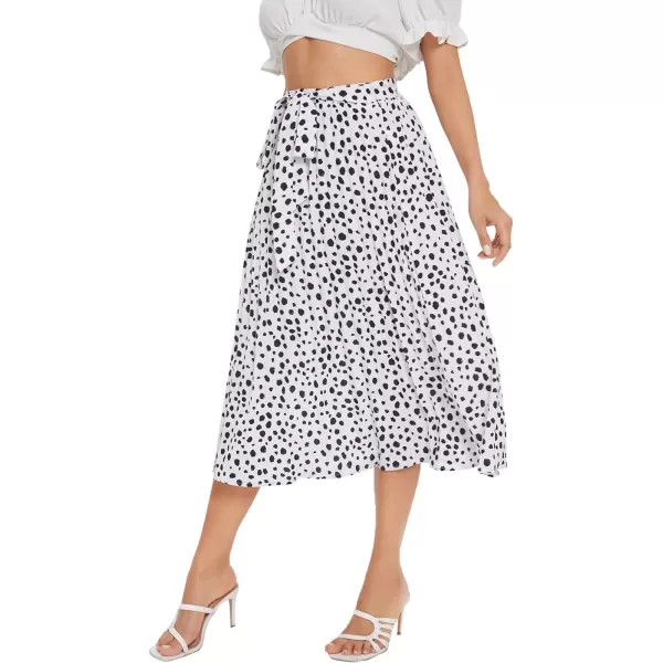 Floerns Women's Floral Printed Elastic Waist A Line Pleated Ruffle Midi Skirt