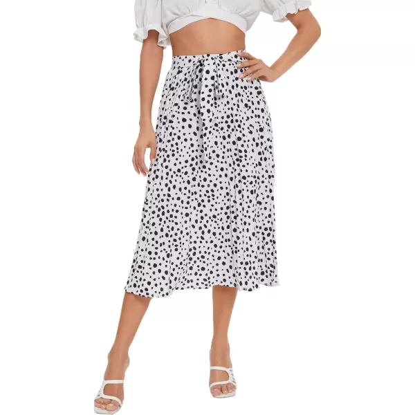 Floerns Women's Floral Printed Elastic Waist A Line Pleated Ruffle Midi Skirt