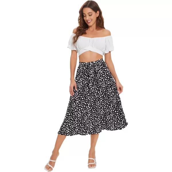 Floerns Women's Floral Printed Elastic Waist A Line Pleated Ruffle Midi Skirt