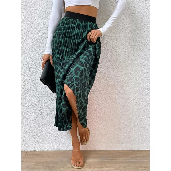 Floerns Women's Floral Printed Elastic Waist A Line Pleated Ruffle Midi Skirt