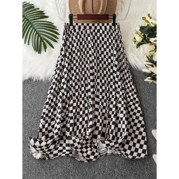 Floerns Women's Floral Printed Elastic Waist A Line Pleated Ruffle Midi Skirt
