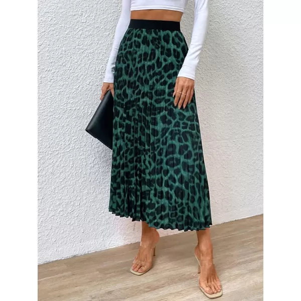 Floerns Women's Floral Printed Elastic Waist A Line Pleated Ruffle Midi Skirt