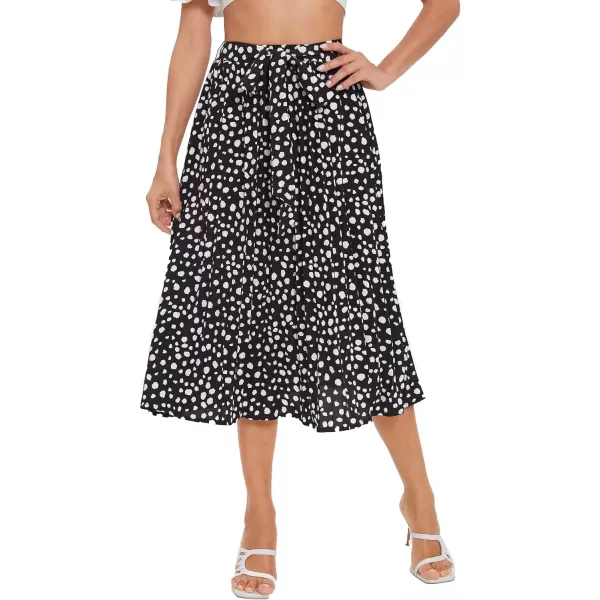 Floerns Women's Floral Printed Elastic Waist A Line Pleated Ruffle Midi Skirt