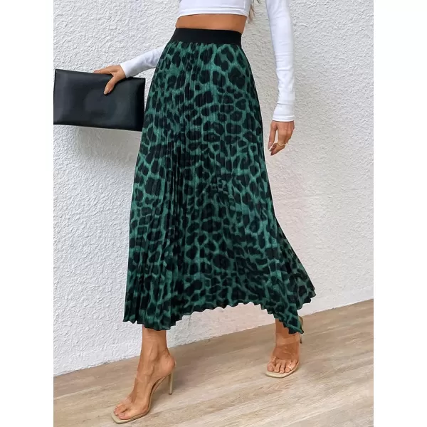 Floerns Women's Floral Printed Elastic Waist A Line Pleated Ruffle Midi Skirt