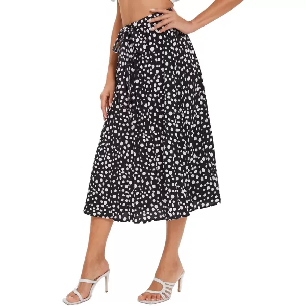 Floerns Women's Floral Printed Elastic Waist A Line Pleated Ruffle Midi Skirt