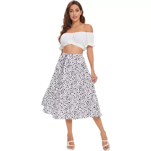Floerns Women's Floral Printed Elastic Waist A Line Pleated Ruffle Midi Skirt