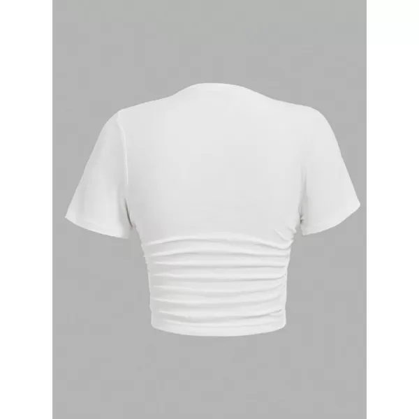 Floerns Women's Graphic Print Short Sleeve Tee Ruched Casual Crop Top Tee Shirt