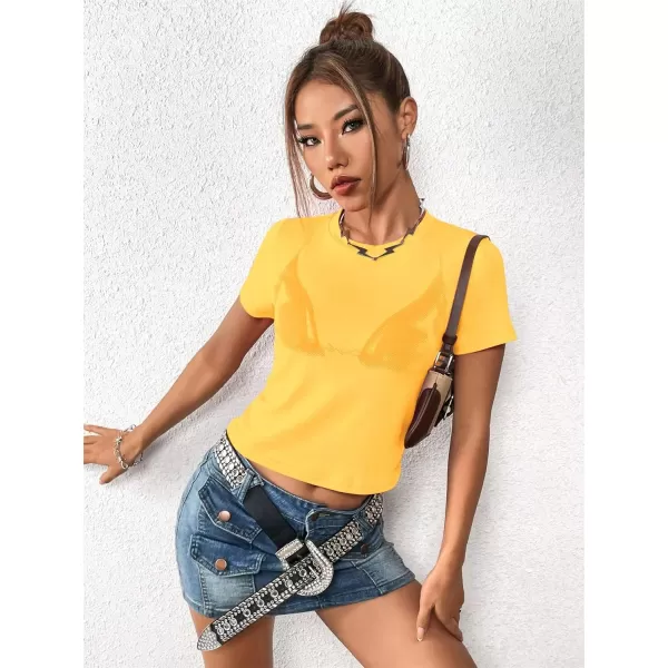 Floerns Women's Graphic Tees Summer Short Sleeve Bra Print T Shirts Crop Top