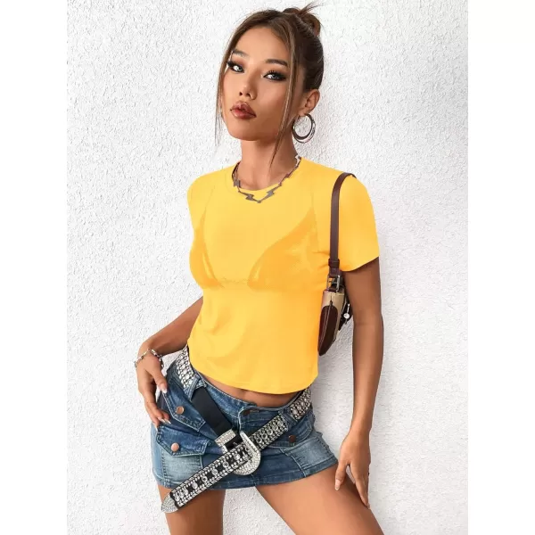Floerns Women's Graphic Tees Summer Short Sleeve Bra Print T Shirts Crop Top