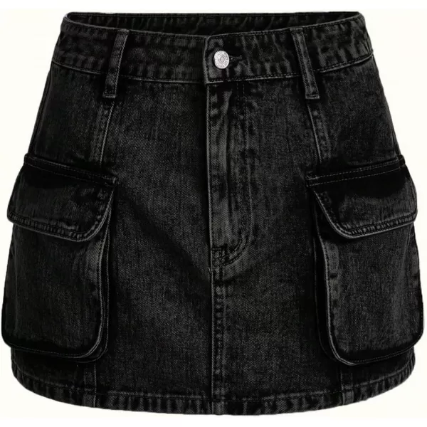 Floerns Women's High Waisted Denim Mini Skirt Flap Pocket Bodycon Jean Cargo Skirts