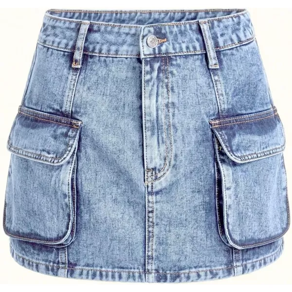 Floerns Women's High Waisted Denim Mini Skirt Flap Pocket Bodycon Jean Cargo Skirts