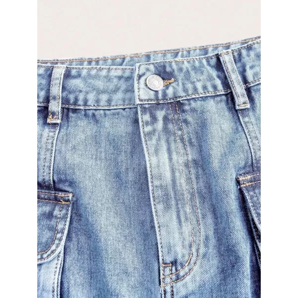 Floerns Women's High Waisted Denim Mini Skirt Flap Pocket Bodycon Jean Cargo Skirts
