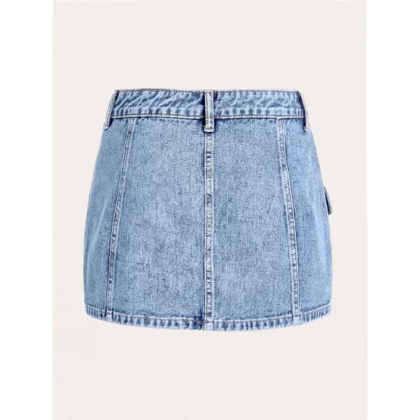 Floerns Women's High Waisted Denim Mini Skirt Flap Pocket Bodycon Jean Cargo Skirts