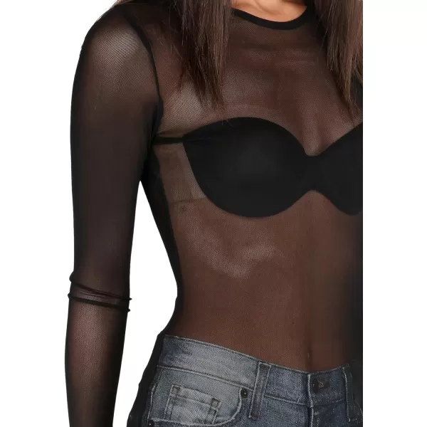 Floerns Women's Long Sleeve Slim Fit See Through Sheer Mesh Top