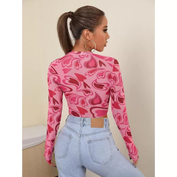 Floerns Women's Long Sleeve Slim Fit See Through Sheer Mesh Top