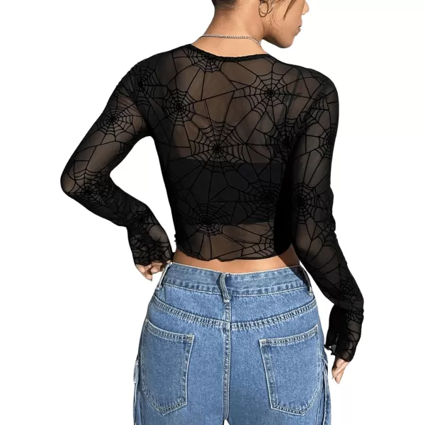 Floerns Women's Long Sleeve Slim Fit See Through Sheer Mesh Top