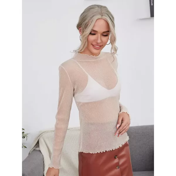 Floerns Women's Long Sleeve Slim Fit See Through Sheer Mesh Top