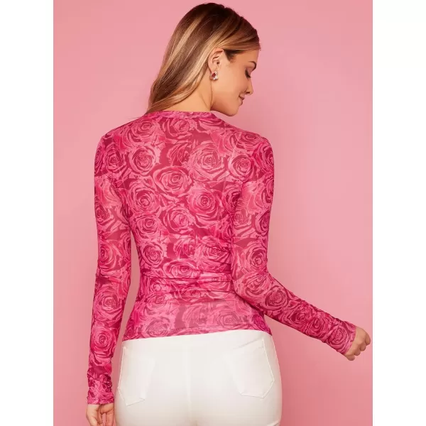 Floerns Women's Long Sleeve Slim Fit See Through Sheer Mesh Top