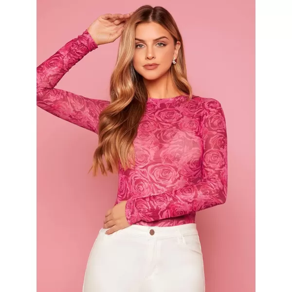 Floerns Women's Long Sleeve Slim Fit See Through Sheer Mesh Top