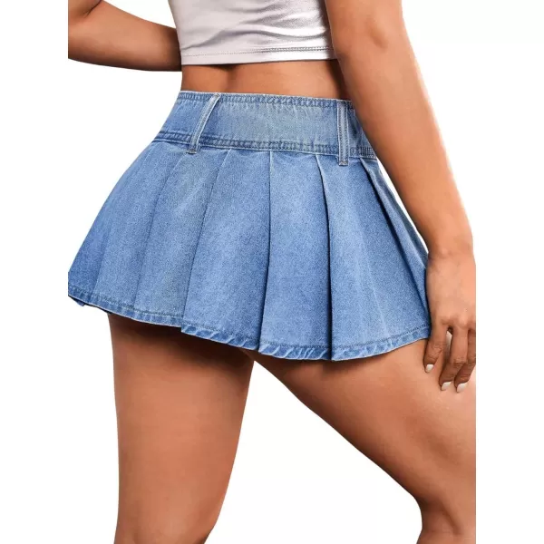 Floerns Women's Low Waist Pleated Hem Denim Mini Skirt Without Belt
