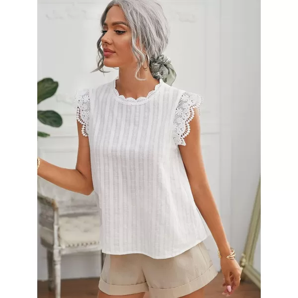 Floerns Women's Mock Neck Guipure Lace Trim Blouse Tops