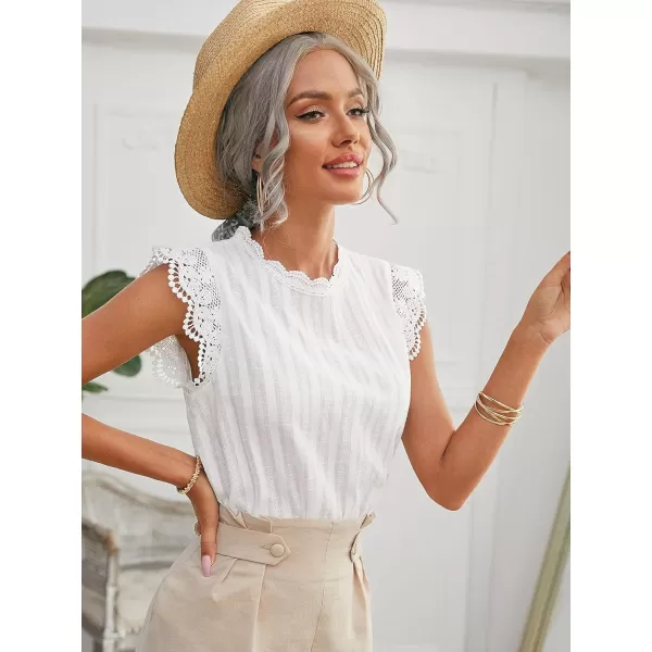 Floerns Women's Mock Neck Guipure Lace Trim Blouse Tops