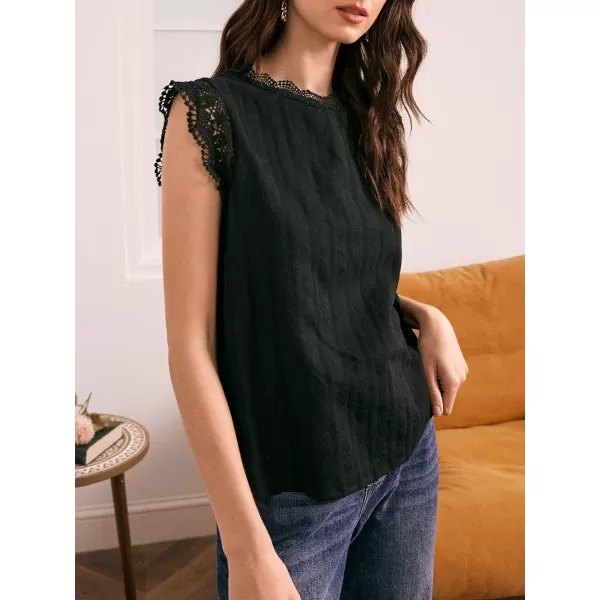 Floerns Women's Mock Neck Guipure Lace Trim Blouse Tops