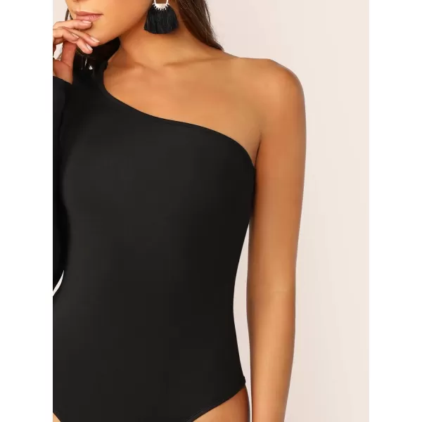 Floerns Women's One Shoulder Long Sleeve Stretch Bodysuit Jumpsuit