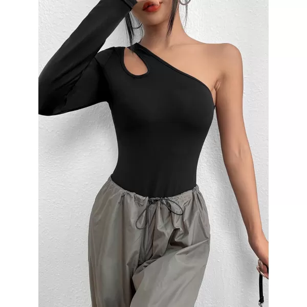 Floerns Women's One Shoulder Long Sleeve Stretch Bodysuit Jumpsuit