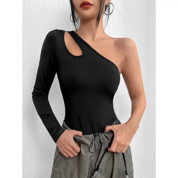 Floerns Women's One Shoulder Long Sleeve Stretch Bodysuit Jumpsuit