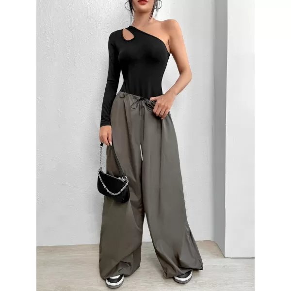 Floerns Women's One Shoulder Long Sleeve Stretch Bodysuit Jumpsuit