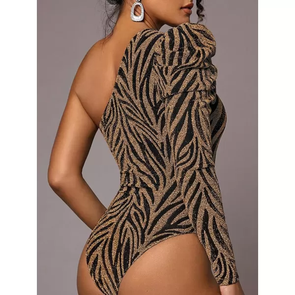 Floerns Women's One Shoulder Long Sleeve Stretch Bodysuit Jumpsuit