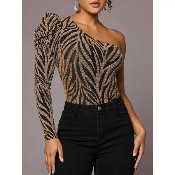Floerns Women's One Shoulder Long Sleeve Stretch Bodysuit Jumpsuit