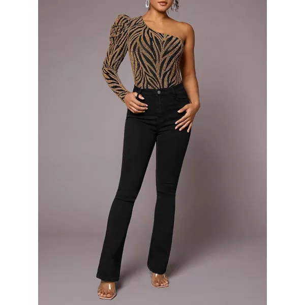 Floerns Women's One Shoulder Long Sleeve Stretch Bodysuit Jumpsuit